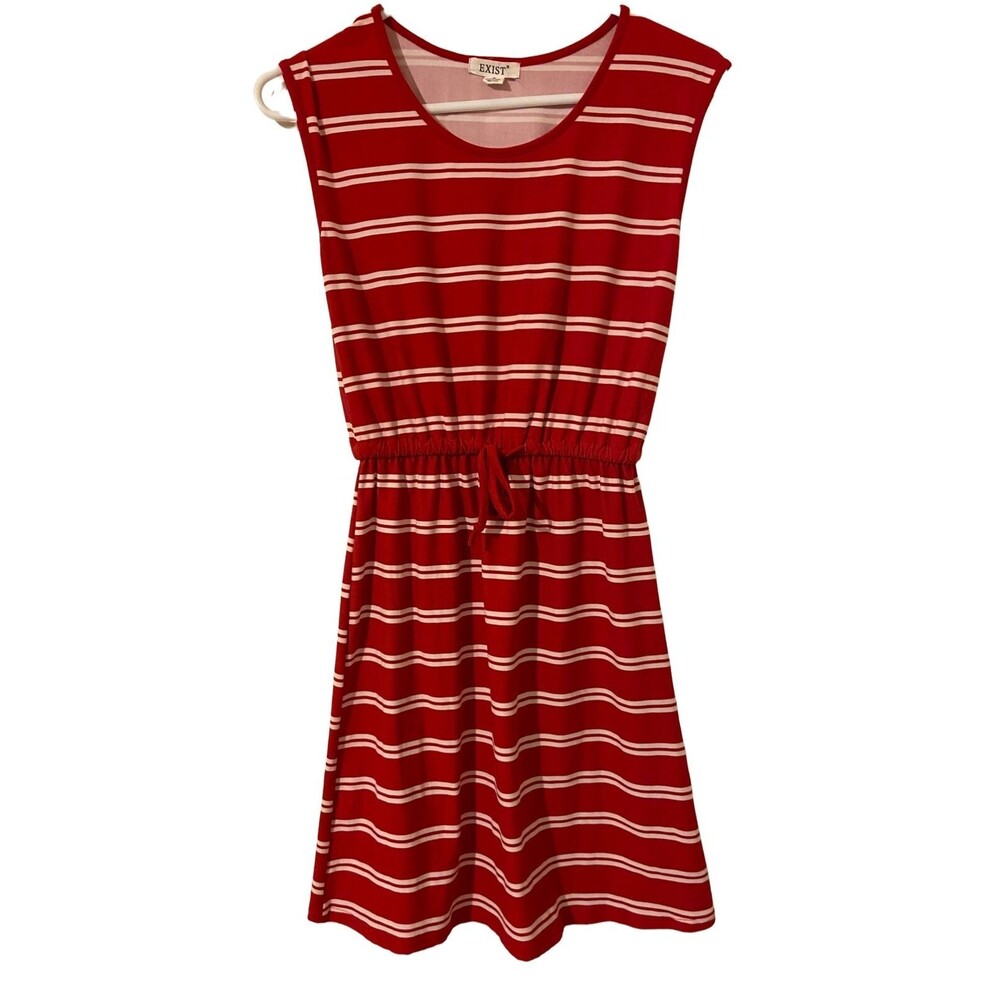 Exist  Dress Women's Size S Red White Striped Blouson Sleeveless Knee Length
